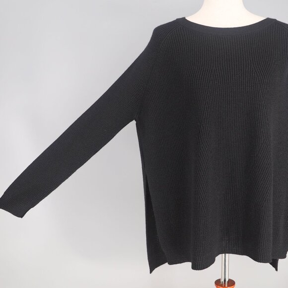 MER SEA Camden Button Back Crewneck Long Sleeve Sweater in Black OS - Picture 6 of 8